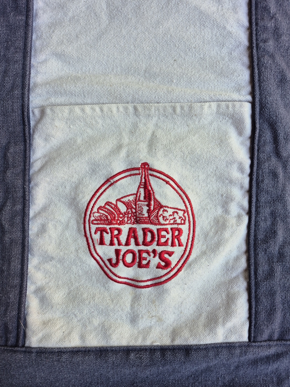 Vintage Trader Joe's Large Canvas Tote Bag Embroidered Front Pocket Denim - Picture 2 of 7